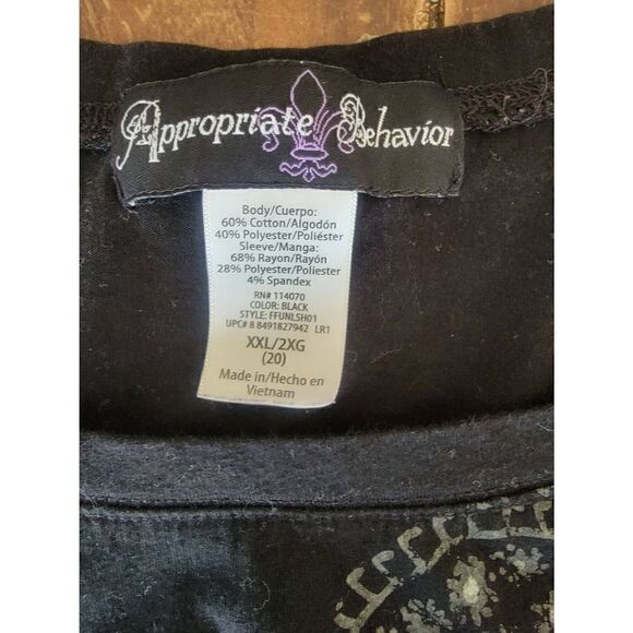 Appropriate Behavior Women's Black Paisley Long Sleeve Graphic Tee Size XXL - Picture 3 of 5